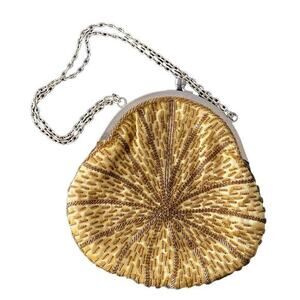 Mister Ernest Vintage Cream Gold Beaded‎ Coin Purse Handbag Mini Bag